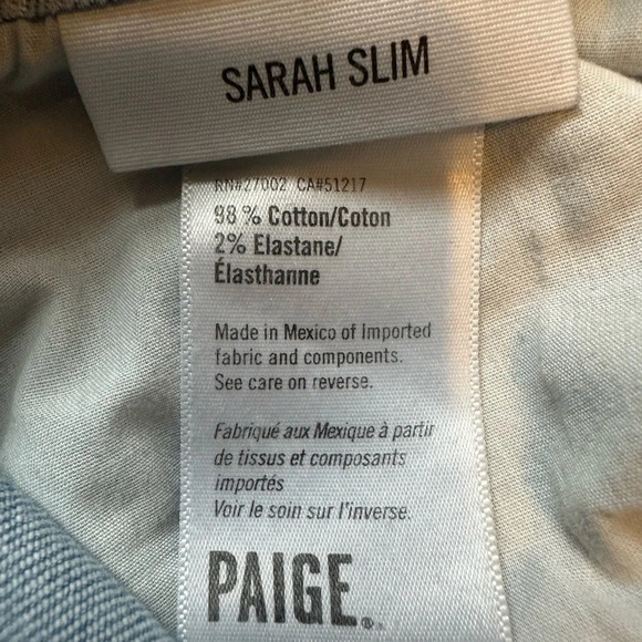 Paige Sarah Slim Jeans Distressed Light Wash Straight Leg High Rise Women’s 31 - Picture 8 of 10